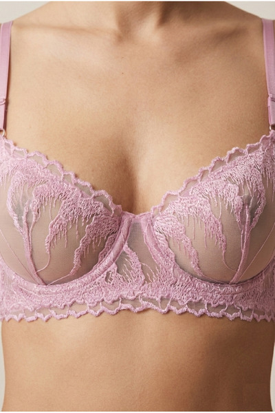 DE JUMO Underwire Unlined Brode Women's Bra Set Pink