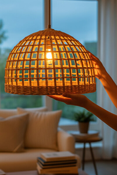 Joujou El Yapımı Rustik Rattan Avize SOHO 30x30 cm | Doğal Kök Boya Vernikli ...