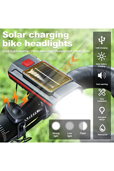 Choice مصباح دراجة هوائية يعمل بالطاقة الشمسية QD-4601T مع بوق 120 ديسيبل من ...