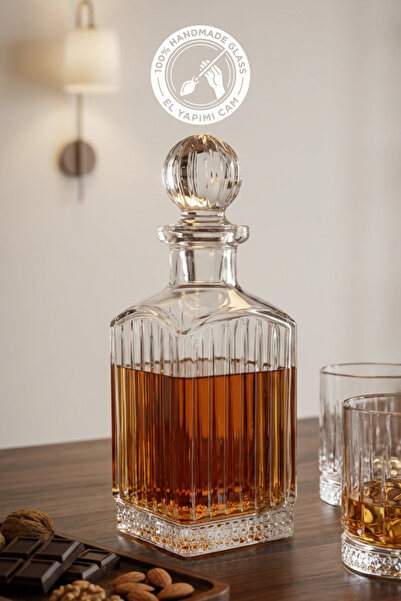 Glamis Selen Concept Çizgili Kare Model Lüx El Yapımı Cam Sürahi Karaf