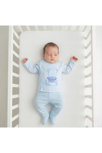Elbebek Baby طقم أطفال مصنوع من القطن بنسبة 100% مع دمية دب، طقم أطفال مكون م...