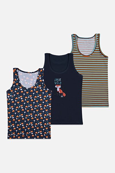koza iç giyim Boy's 3-Piece Fox Patterned Tank Top