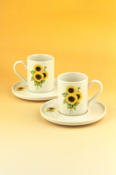 Bursa Porselen Dekor Sunflower Patterned Coffee Cup Set for Two