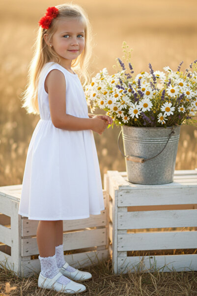 Parla Kids 0008 - Σετ Κρεμ Φόρεμα Κόκκινη Πόρπη