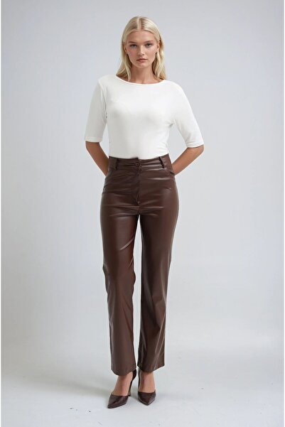 Lijuri Δερμάτινο παντελόνι καφέ Pipe Leg 0097 R8-A-K4