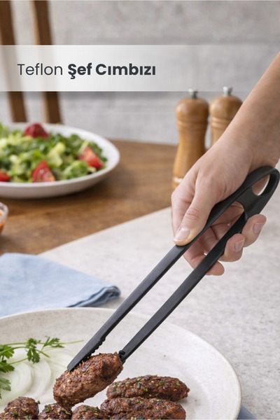 Orvila Yanmaz Yapışmaz Yüksek Isıya Dayanıklı Teflon Şef Cımbızı Maşası