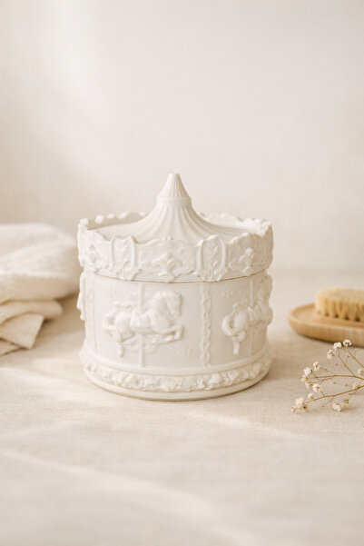 Phellos White Vintage Shiny Carousel Marble Look Decorative Box