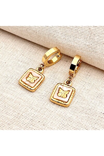 Siya Silver أقراط بنمط الفراشة من الفولاذ المقاوم للصدأ مع اللؤلؤ والنقش