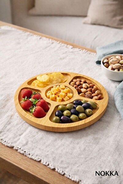 NOKKA Bambu Sunumluk, 5 Bölmeli Sunum Tabağı, Çerez Tabağı 20x20 cm