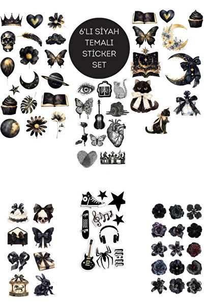 elviano 6'LI SİYAH GOTİK TEMALI STİCKER SET AJANDAYA UYGUN