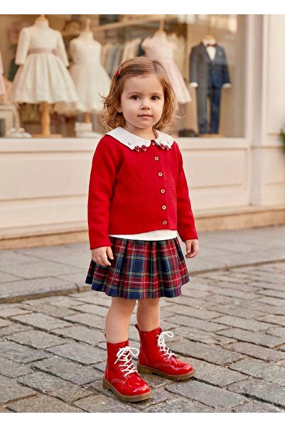 miaras baby Girl's Red Plaid Skirt Top Set