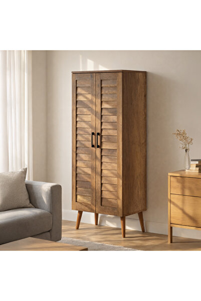 Just Home Panjur Görünümlü Çok Amaçlı Dolap - Barok Ceviz