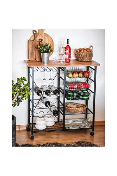 Weblonya Tekerlekli Raf Mutfak Bangosu Şaraplık Kahve Köşesi 5195