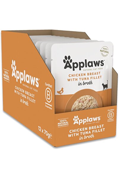 Applaws كات بوتش دجاج مع تونة في مرق 70 غرام، عبوة من 12 قطعة