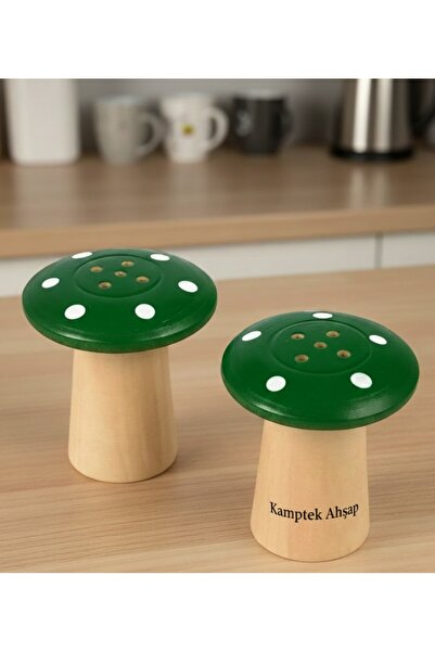 camp one Kamptek Ahşap Atolyesinden Mantar Tuzluk Biberlik 2li Set Renkli Tuz...