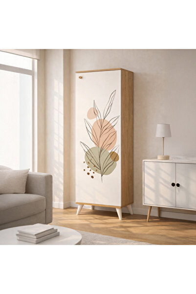 Just Home Modern Baskılı Çok Amaçlı Dolap  Beyaz / Safir Meşe - 136 cm