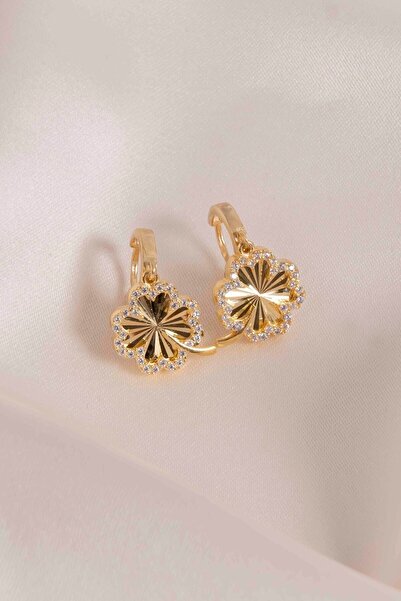 eva silvera Zirkon Taşlı Sallantılı Işıltılı Yoncalı Gümüş Küpe Gold Kaplama ...