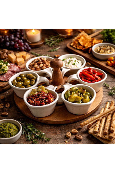 AENLINE HOME Modern Tasarım Kalp Şekilli Porselen Kaseler ve Ahşap Döner Stand