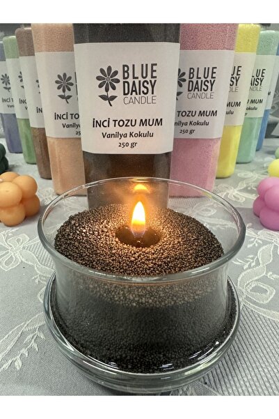 BlueDaisyCandle 250 gr SİYAH renkli VANİLYA kokulu Inci Tozu Mum ( 30 adet 4cm fitil ile ) Toz Mum , Kum Mum
