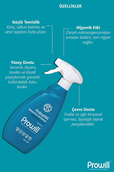 PROWİLL Banyo & WC Temizleyici Sprey | Probiyotikli, Koku Giderici 500 ml