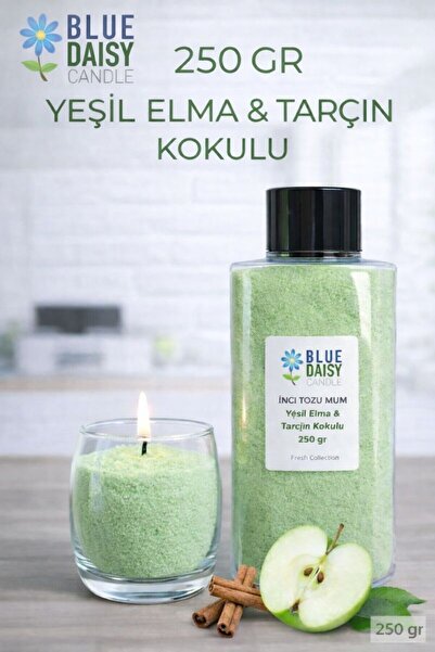 BlueDaisyCandle 250 Gr YEŞİL Renkli YEŞİL ELMA & TARÇIN Kokulu Inci Tozu Mum ...