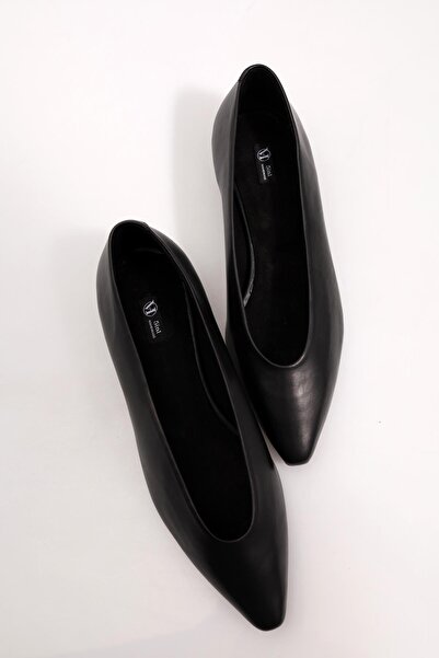 5in1Canpolat Black Lambskin Ballerinas 24005