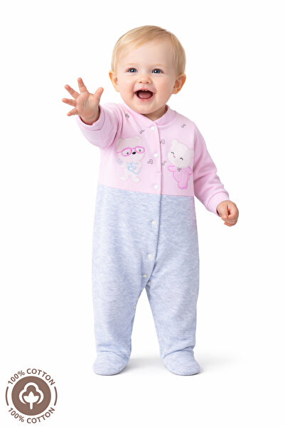 Miniel Unisex Bebek Notalı Ayıcık Nakışlı 3-6-9 Ay Penye Organik Pamuklu Pati...