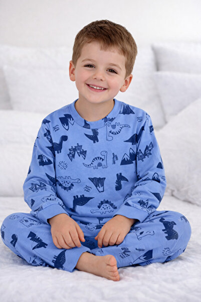 byalisdmr طقم بيجامة للأولاد باللون الأزرق بنمط مختلط 100% قطن قماش إنترلوك ب...