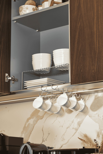 Edora Home Gümüş 10'Lu Dolap Ve Raf Altı Portatif Bardak Askılığı, Kupa, Finc...