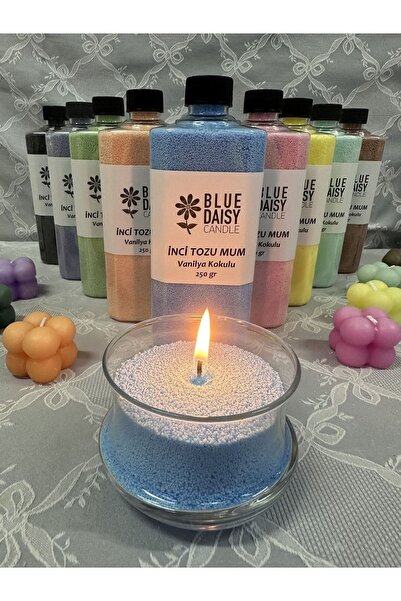 BlueDaisyCandle 250 gr MAVİ renkli OKYANUS ESİNTİSİ kokulu Inci Tozu Mum ( 30 adet 4cm fitil ile ) Toz Mum