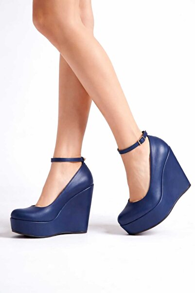 owwox club أوريون؛ جلد أزرق داكن غير لامع، أحذية بكعب عريض 12 سم مع قبعة قابل...