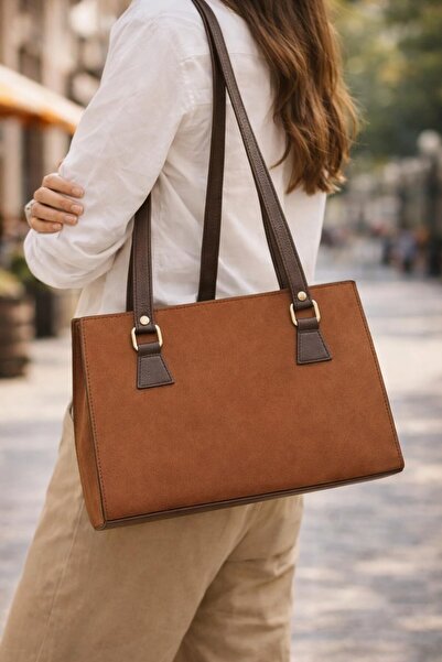 Timburly Taba Süet Kadın Omuz Çantası