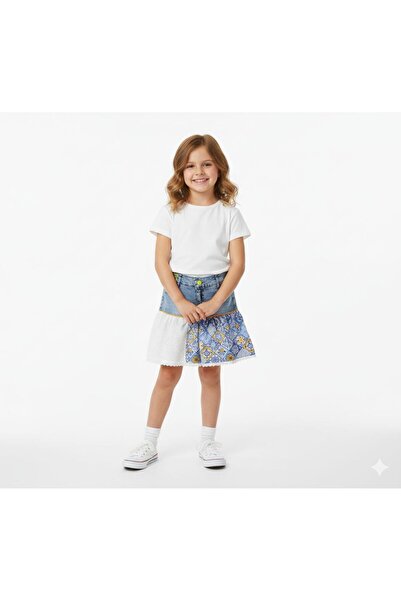 ENDESTORE KIZ 9/12 YAŞ ETNİK DESEN KOT ETEK
