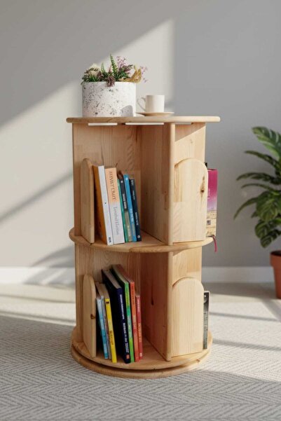 MrWoody 360° Çam Masif Ahşap Dekoratif Döner Kitaplık 78X50 CM