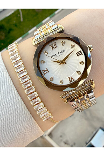 Tom Jones Kesme Camlı Kadın Kol Saati Ve Hediye Bileklik