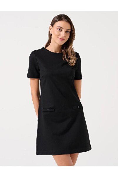 Jimmy Key Black Straight Cut Crew Neck Short Sleeve Knitted Mini Dress