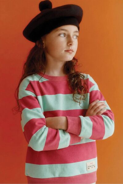 Cigit Swea tricou 4-12 ani Mint Mercan Cizgili