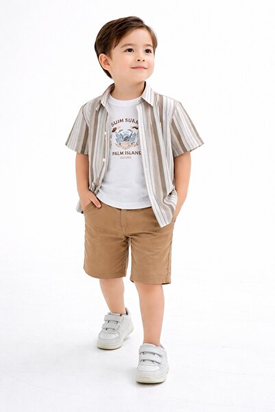 Chicsy Baby طقم قميص مخطط للأطفال والرضع مكون من 3 قطع - خصر قابل للتعديل وشو...