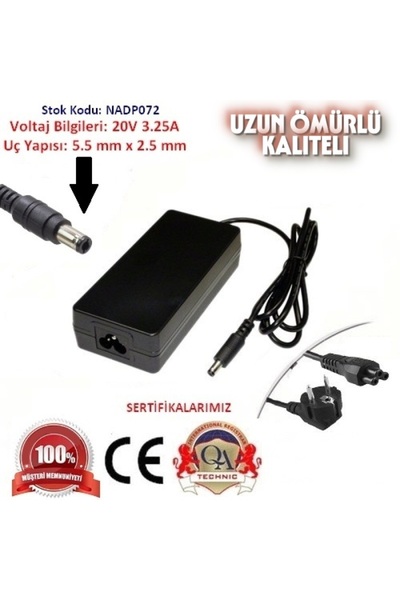 KATAI LENOVO 20V 3.25A 65W ADAPTÖR 5.5 mm x 2.5 mm Uç Yapısı