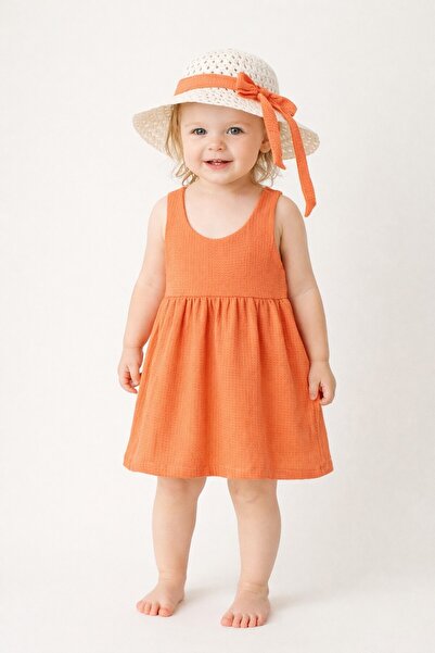 Chicsy Baby Tatlı Fitilli Şapkalı Fiyonklu Kız Bebek Elbisesi