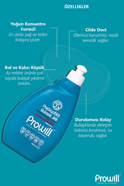 PROWİLL Elde Yıkama Bulaşık Jeli 400 ml | Probiyotikli, Çevre Dostu, Temiz İçerik