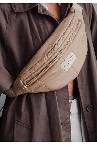 WOLF & ROCK Geantă de umăr și talie din țesătură matlasată crem cu detalii Wo...