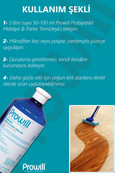 PROWİLL Probiyotikli Parke & Ahşap Mobilya Temizleyici 1 L | Yüzey Temizleyici