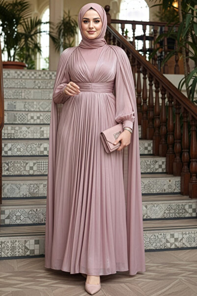 N.S NEVA STYLE - فستان سهرة محتشم بتصميم بودرة مع كاب 5447PD