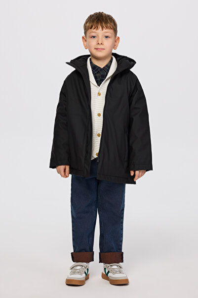 Panço Erkek Çocuk Kapüşonlu Siyah Mont