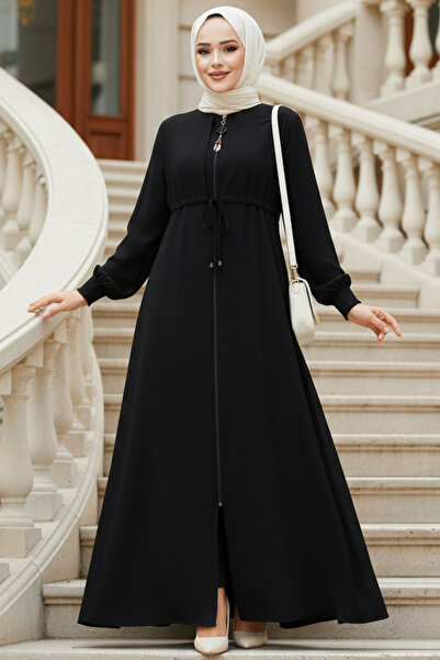 Neva Style Fermuarlı Siyah Tesettür Abaya 81291S