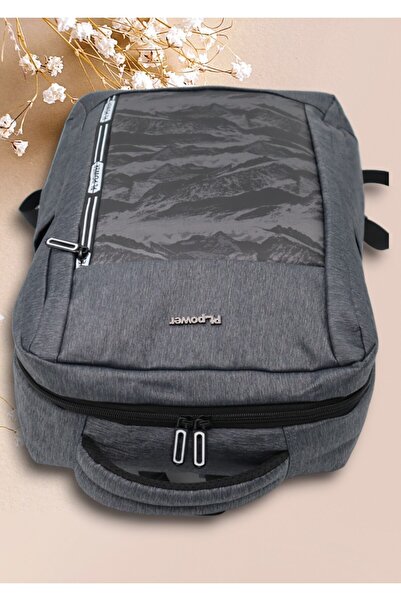 OEM Rucsac cu port USB 7009, material textil rezistent, 42x30x14 cm, gri