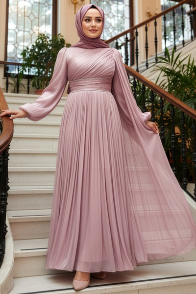 N.S NEVA STYLE - فستان سهرة محتشم بتفاصيل كاب 53021PD