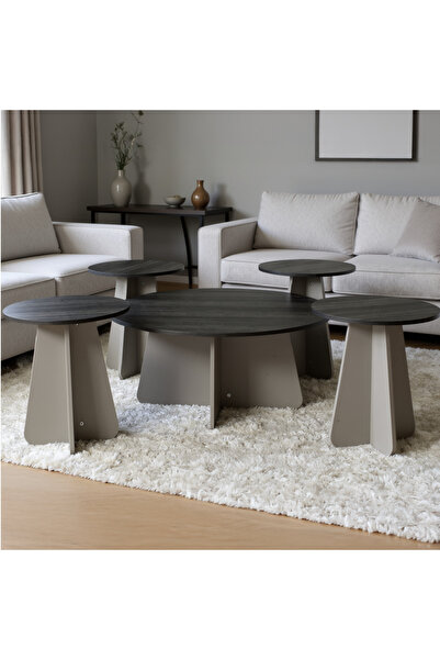 Almonfared A set of 5 round tables with a unique artistic design