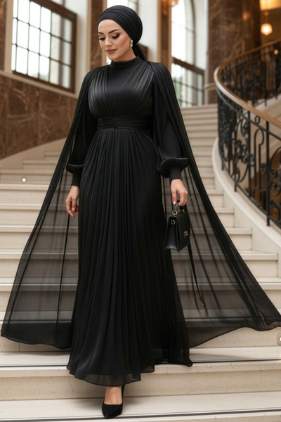 N.S NEVA STYLE - Rochie de seara neagra cu pelerina 5447S